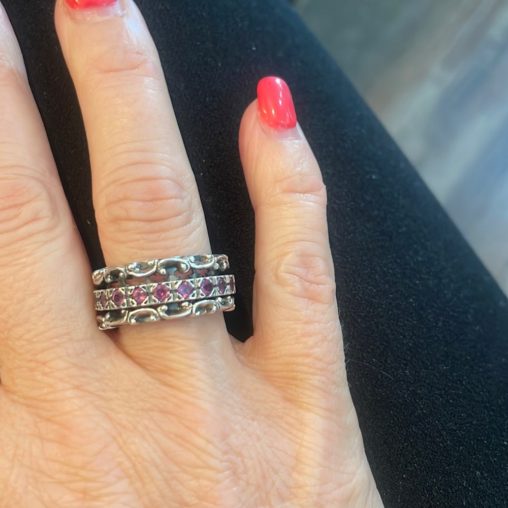 Sterling Silver and pink stone spin ring
